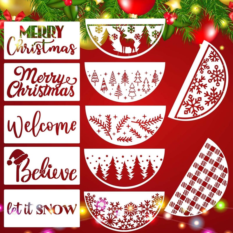 SUNVERSE Christmas Stencils for Painting on Wood 12" Christmas Doormat Stencils Holiday Stencil Merry Christmas Believe Drawing Templates for Door Mats Porch Wreath Decor - Image 1